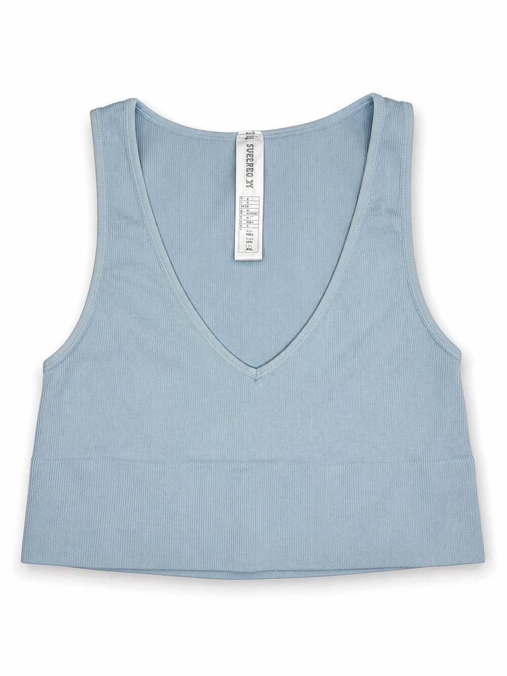 Forever 21 Light Blue Ribbed Seamless V-Neck Crop Top Size Medium